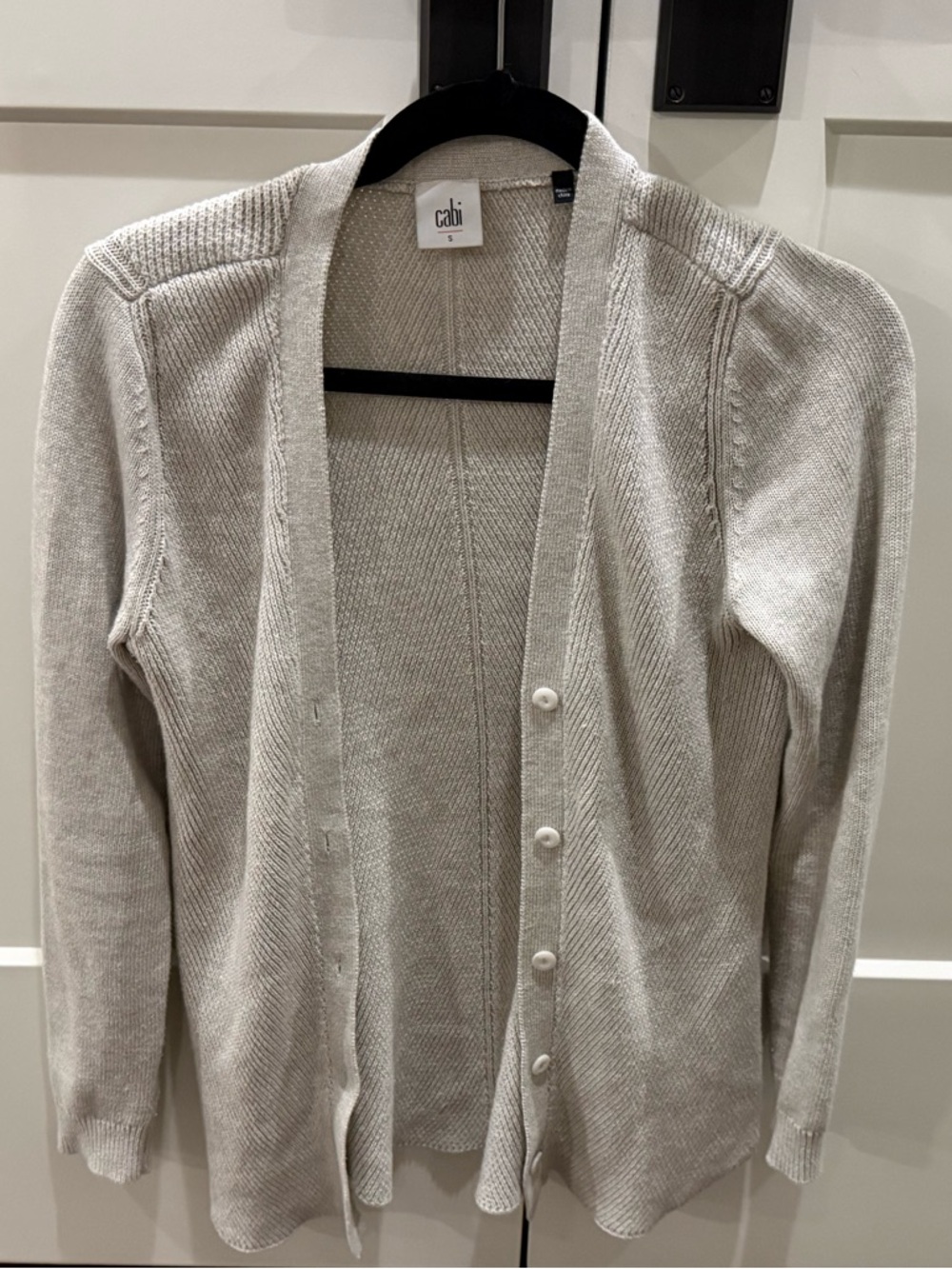 CAbi Women’s Light Grey Knit Cardigan with Subtle Rib Detail